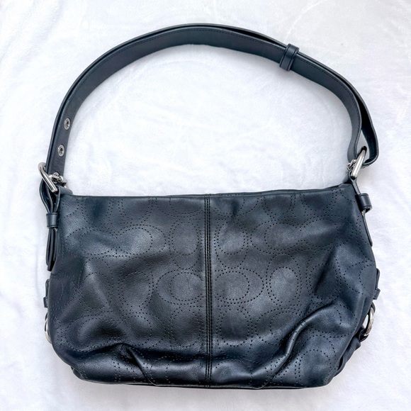 Coach Handbags - Coach Punching Signature Black/Silver Shoulder Bag 2way Leather 17104 Rare EUC